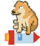 CASHDOG riding a rocket to the moon